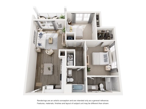 A white floor plan of a house with a kitchen, living room, and bedrooms.